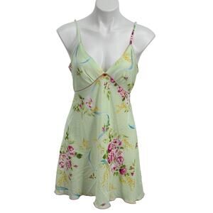 Oscar de la Renta Satin Night Gown Y2K Pink Label M Womens Green Floral VTG Sexy